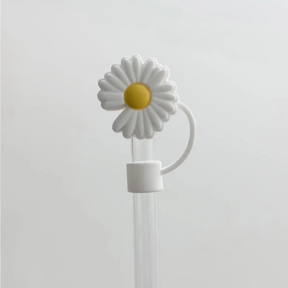 Sip in Style – White and Yellow Daisy Shaped Straw Covers f